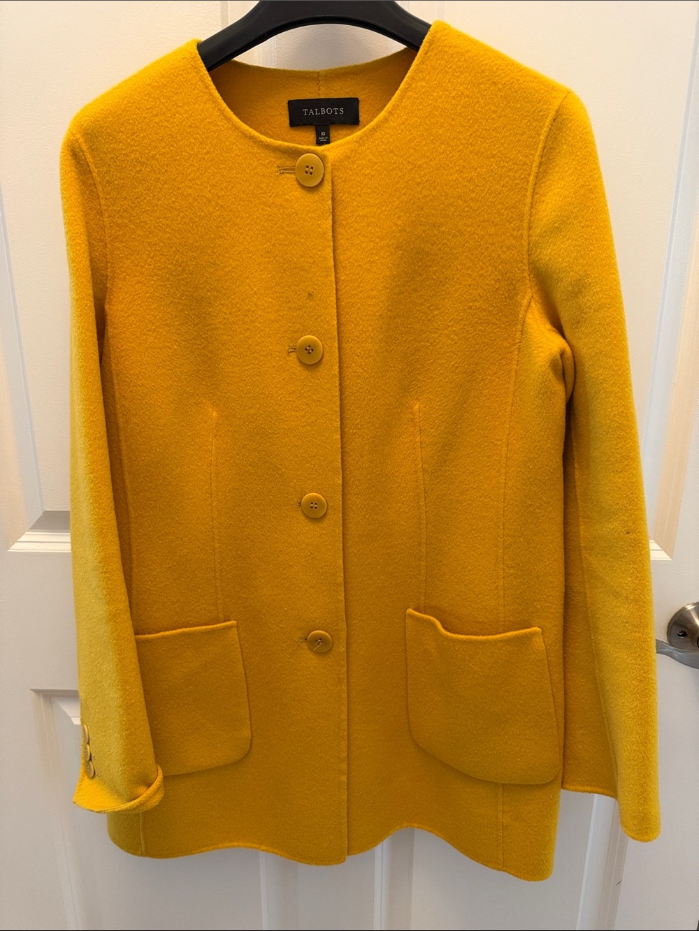 Talbots Bright Mustard Yellow Wool Blend “boiled wool” Round-Neck Coat